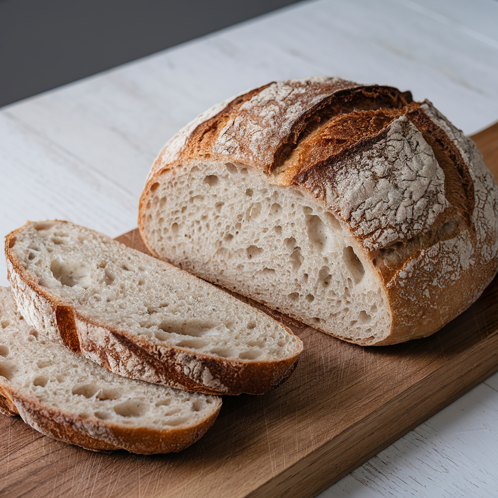 Country sourdough loaf with a blistered crust